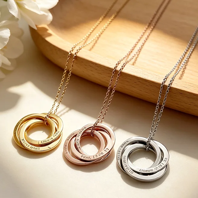 Personalized Engraved Circle Ring Pendant Necklace Stainless Steel Necklaces for Women Custom Name Family Memorial Anniversary