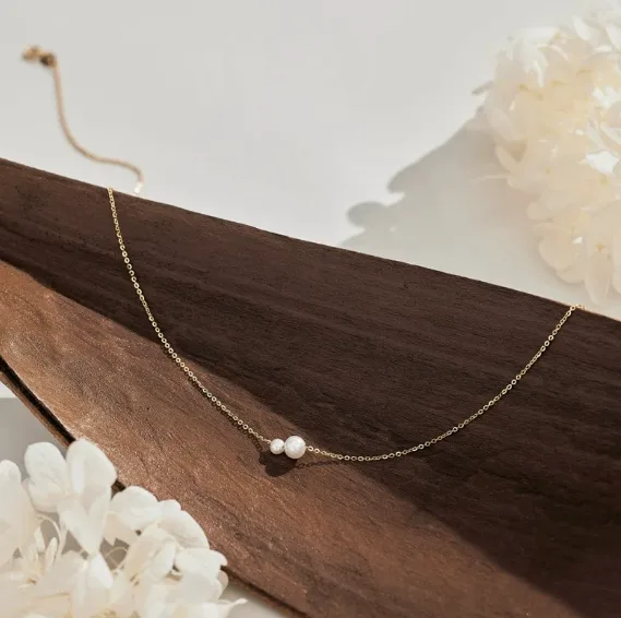 Imitation Pearl Double Bead Pendant Thin Cable Chain Minimal Golden Women Necklaces Daily Layering Classic Jewelry for Gift view 2