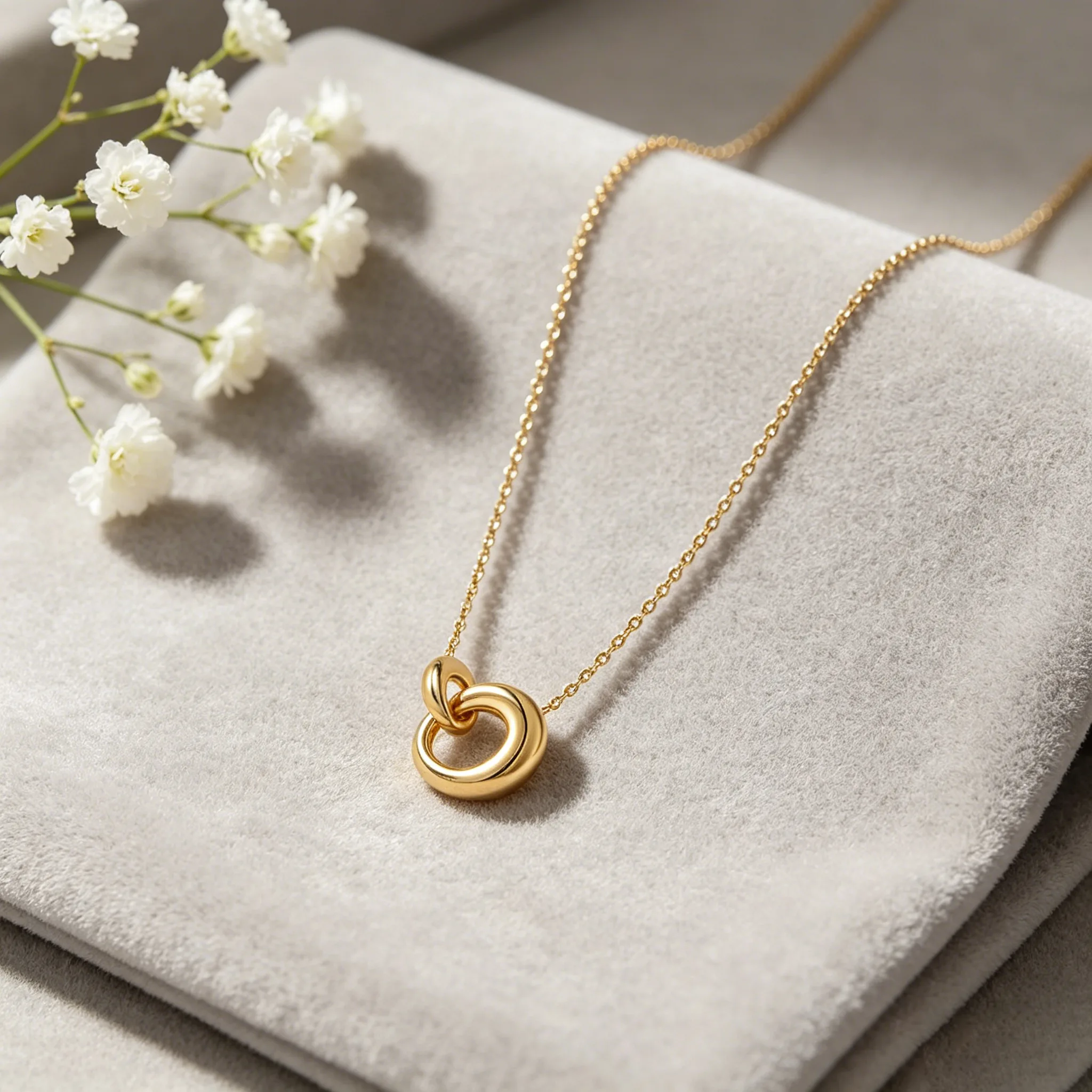Interlocked Double Circle Pendant Tiny Beaded Cable Chain Golden Dainty Women Necklaces Fashion Jewelry