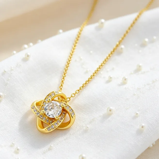 Love Knot Flower Pendant Necklace Stainless Steel CZ Necklaces for Women Eternal Heart Zircon Wedding Bridal Elegant Jewelry view 3