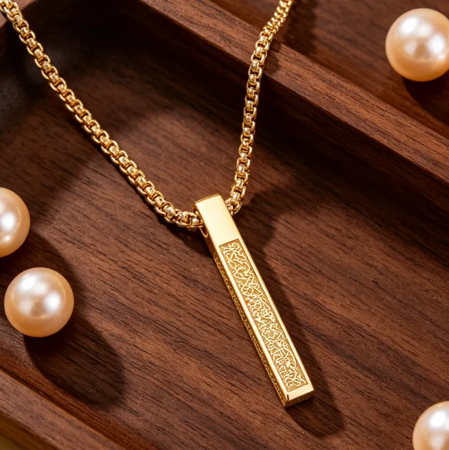 Wholesale Bar Pendant Necklace Stainless Steel Box Chain Necklaces for Men Muslim Islamic Engraved Religious Vintage Punk Hip Hop Bold Jewelry view 2