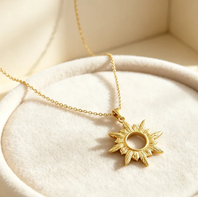 Hollow Sun Pendant Stainless Steel Sunburst Necklaces for Women Dainty Boho Celestial Vintage Summer Beach Vacation Jewelry