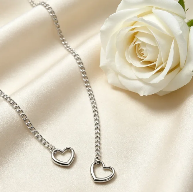 Heart Lariat Necklace Stainless Steel Curb Chain Y Necklace Open Heart Charm Dainty Necklaces for Women Wedding Bridesmaid