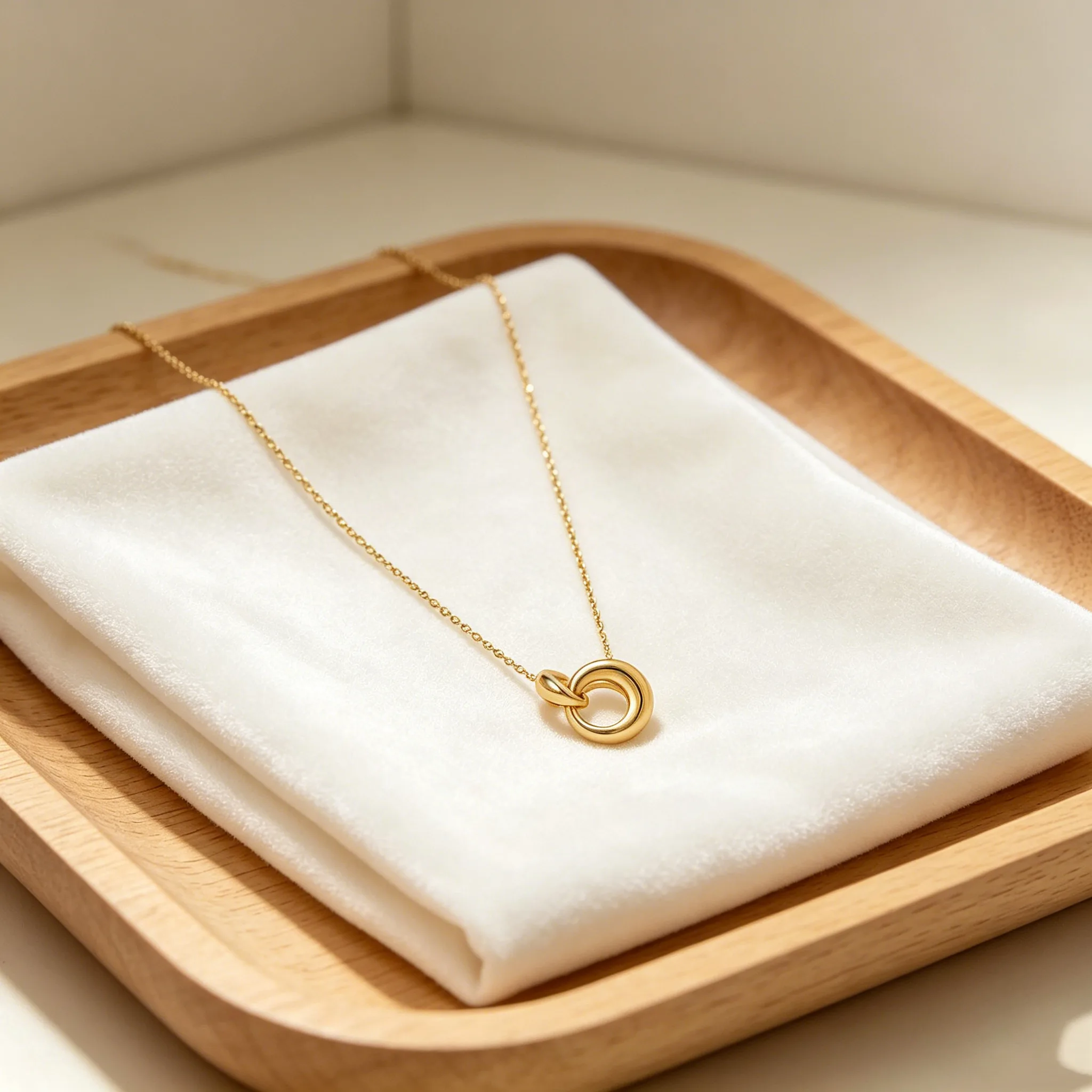 Interlocked Double Circle Pendant Tiny Beaded Cable Chain Golden Dainty Women Necklaces Fashion Jewelry view 3