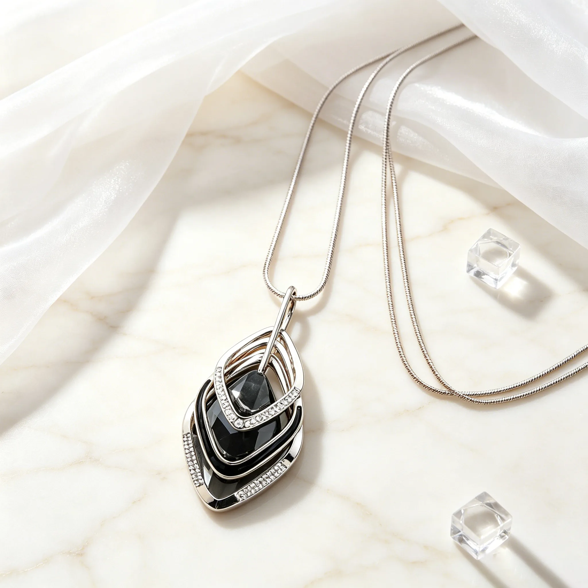 Multi Layer Marquise Grey Crystal Rhinestone Pendant Long Snake Sweater Necklaces Luxury Minimal Autumn Winter Statement Jewelry for Women view 3