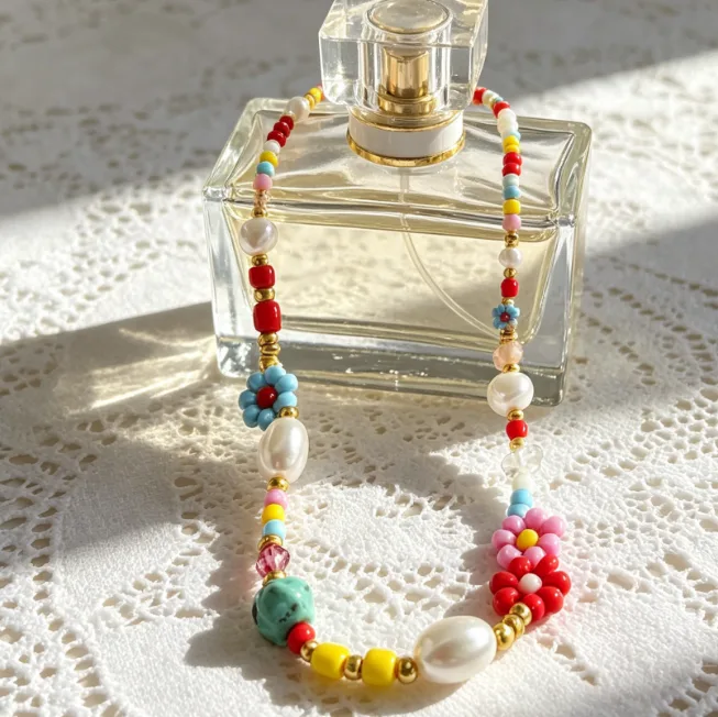 Boho Colorful Seed Beaded Daisy Flower Necklace Handmade Pearl Necklaces fancy for ladies Women Summer Beach Vacation Cute Jewelry view 3