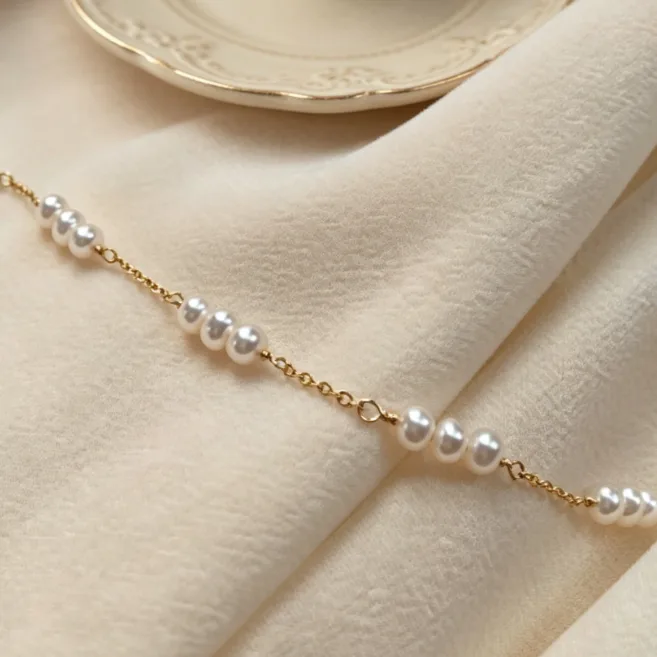 Freshwater Pearl Beaded Chain Necklace Stainless Steel Pearl Necklaces for Women Dainty Layered Elegant Wedding Bridal Daily view 2