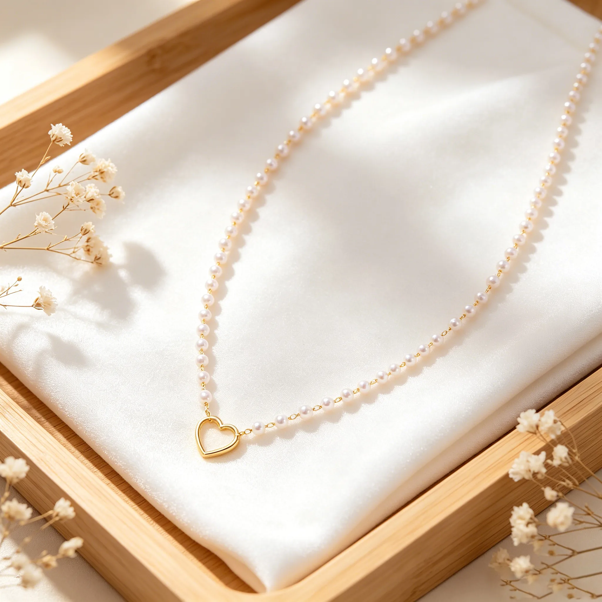 Single Strand Imitation Pearl Chain Hollow Outline Heart Pendant Gold Tone Sweet Elegant Women Daily Clavicle Necklaces for girls gift view 2