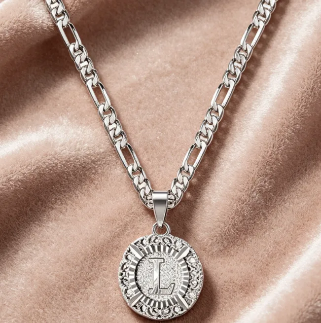 A-Z 26 Letter Coin Medallion 14K Gold Plated Stainless Steel Chain Necklace Figaro Necklaces for Women Heart Pendant Luxury Charms Jewelry view 2