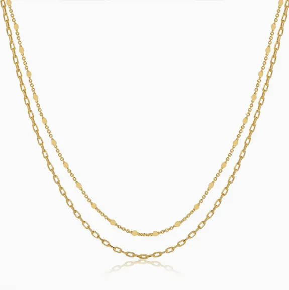 Double Layer Paperclip Tiny Dot Cable Chain Golden Minimal Dainty Daily Stackable Women Fashion Necklaces