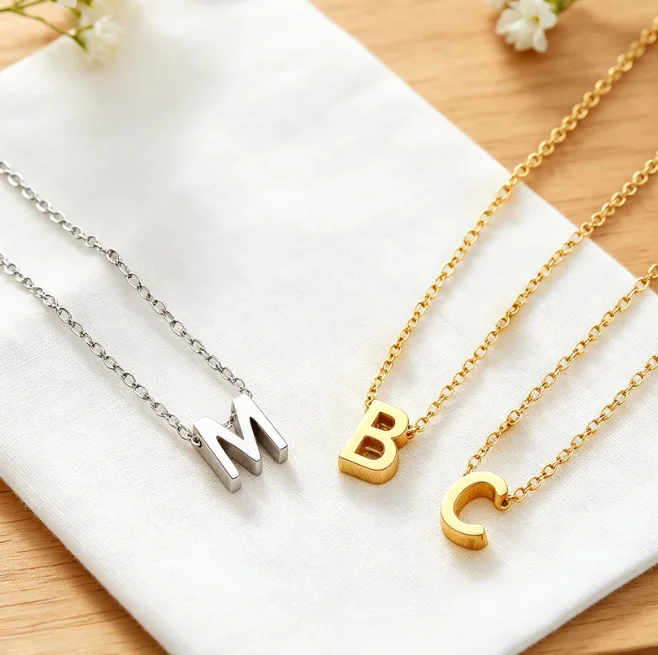 Initial A-Z Pendant Necklace 18K Gold Plated Stainless Steel Tiny Dainty Necklaces for Women Personalized Letter Jewelry view 3