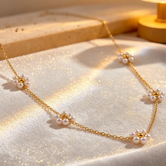 Fashion Imitation Pearl Flower Pendant Necklace Dainty Daisy Floral Necklaces for Women Elegant Sweet Wedding Bridal Daily Jewelry view 3