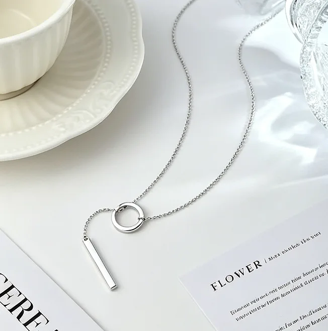 Circle Bar Lariat Y Stainless Steel Necklaces for Women Geometric Drop Dainty Minimalist Layered Aesthetic Anti Tarnish Necklace