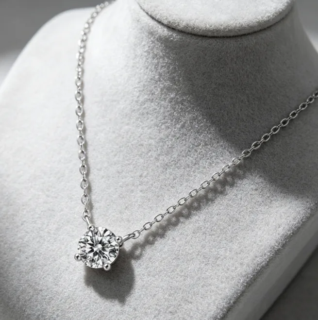 Solitaire Cubic Zirconia Pendant Necklace 18K Gold Plated Stainless Steel Round CZ Dainty Necklaces for Women Wedding Trendy view 2