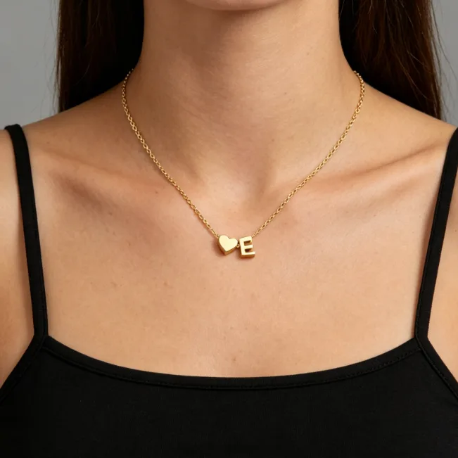 Tiny Heart A-Z Initial Letter Pendant Necklace 18K Gold Plated Stainless Steel Dainty Personalized Charms BFF Couples Jewelry view 3