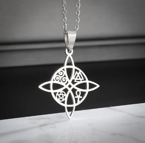 Witch Knot Pendant Necklace Stainless Steel Celtic Necklaces for Women Witchcraft Wicca Amulet Vintage Protection Statement Jewelry view 3
