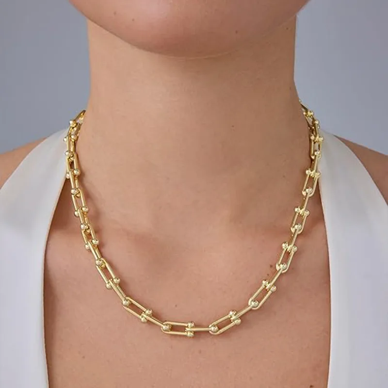Women U Shape Horseshoe Paperclip Link Chain Necklaces Golden Minimal Bold Unisex Versatile Statement Daily Fashion Jewelry view 2