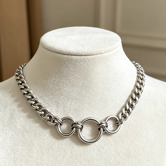 Triple O Ring Cuban Curb Chain Choker Necklace Alloy Punk Jewelry Hip Hop Grunge Y2K Streetwear Gothic Unisex Trendy Jewelry view 2
