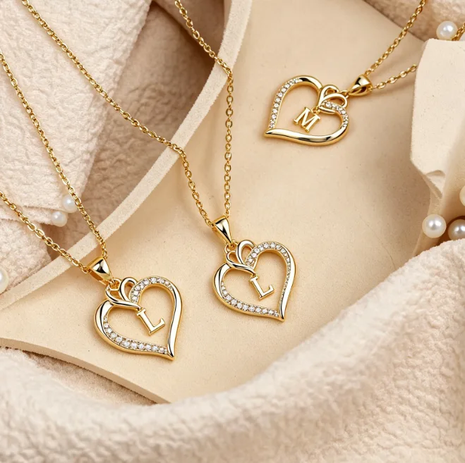 Heart Initial Letter Pendant Necklace Dainty CZ A-Z Necklaces for Women Love Cubic Zirconia Personalized Elegant Layered Gift view 2