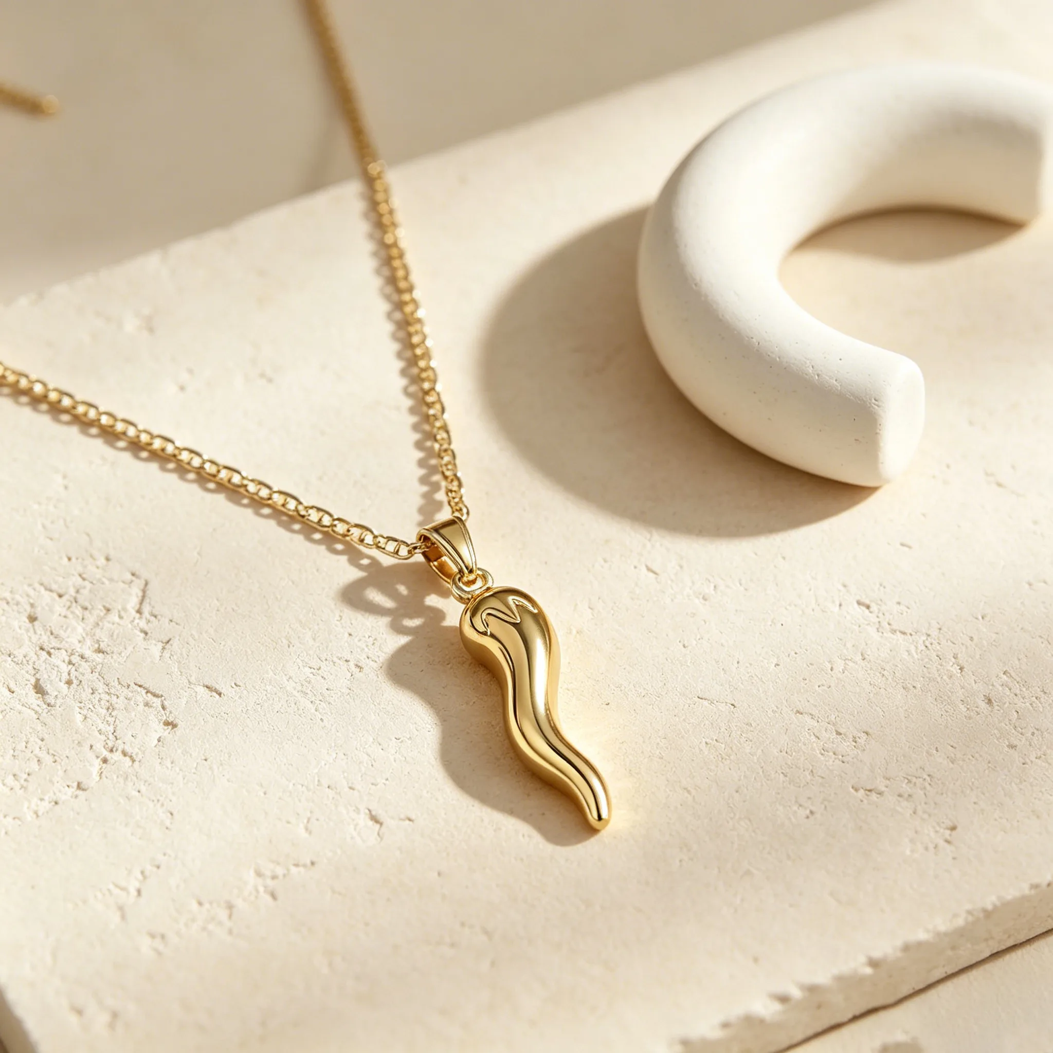 Smooth 3D Chili Pepper Pendant Figaro Chain Necklaces Gold Tone Long Sweater Chain Minimal Unique Wholesale Women Fashion Accessories view 2