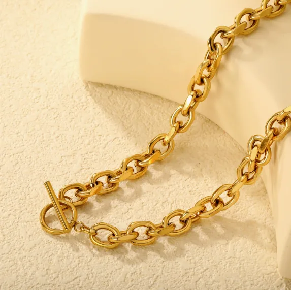 Waterproof Anti-Tarnish Jewelry Stainless Steel Chunky Oval Link OT Toggle Clasp Hip Hop Unisex Versatile Statement Fashion Necklaces view 2
