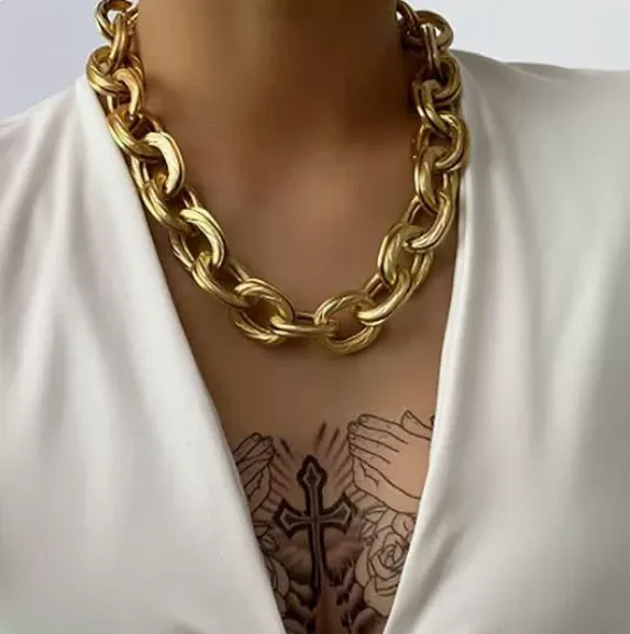 Oversized Round Link Chain Statement Golden Women Necklace Chunky Minimal Party Layering Wholesale Fashion jewelry view 3