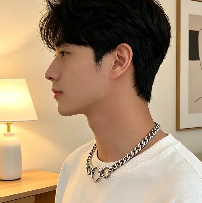Triple O Ring Cuban Curb Chain Choker Necklace Alloy Punk Jewelry Hip Hop Grunge Y2K Streetwear Gothic Unisex Trendy Jewelry view 3