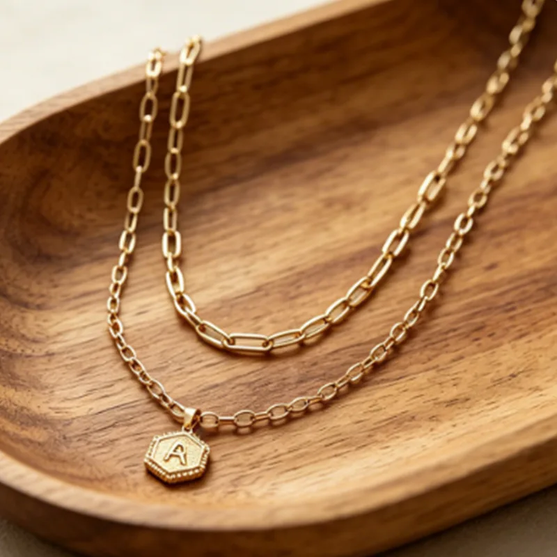 Hexagon Initial Letter Layered Necklace Stainless Steel A-Z Necklaces for Women Paperclip Personalized Dainty Statement Jewelry view 2