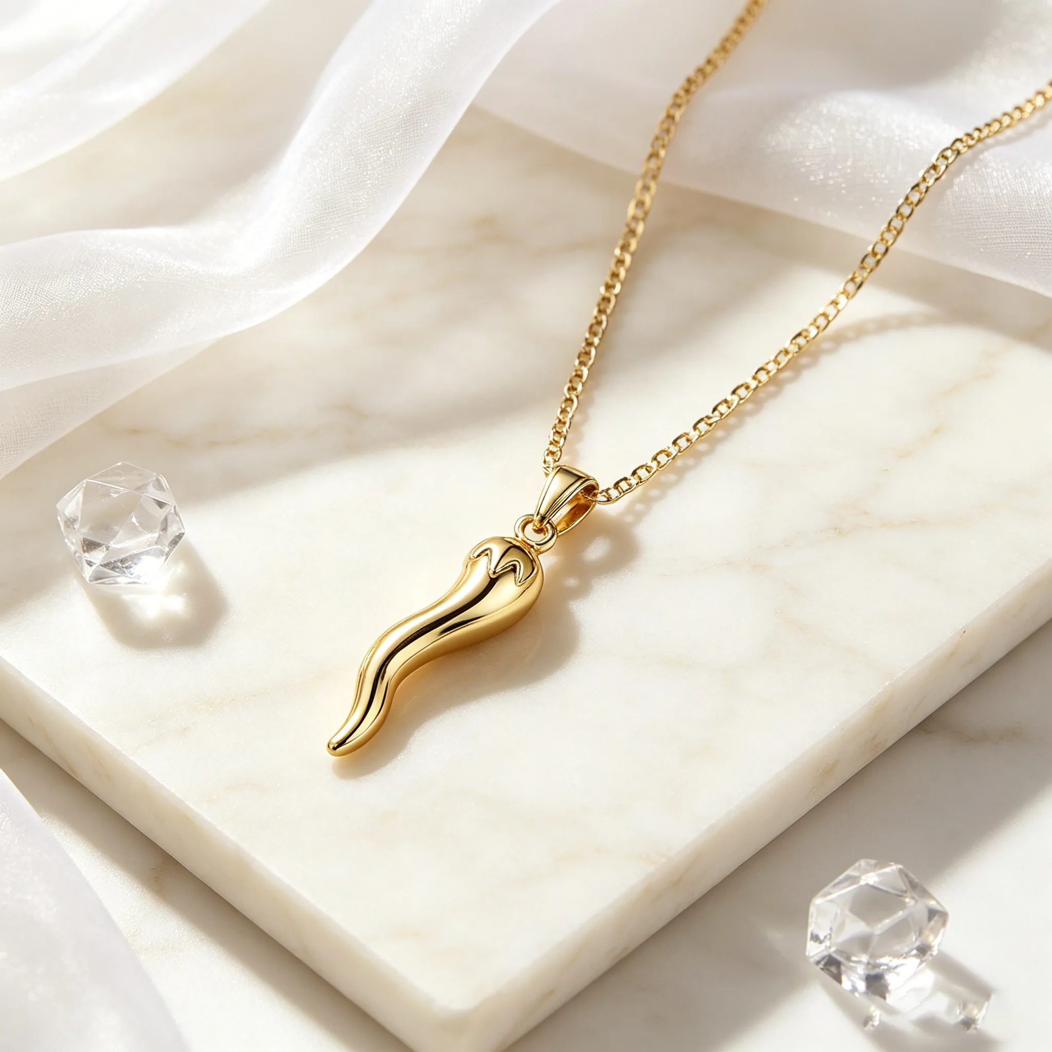 Smooth 3D Chili Pepper Pendant Figaro Chain Necklaces Gold Tone Long Sweater Chain Minimal Unique Wholesale Women Fashion Accessories view 3
