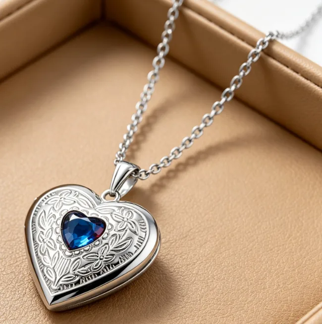Heart Locket Pendant Necklace Stainless Steel Birthstone Necklaces for Women Photo Floral Vintage Memorial Anniversary Love Gift view 2