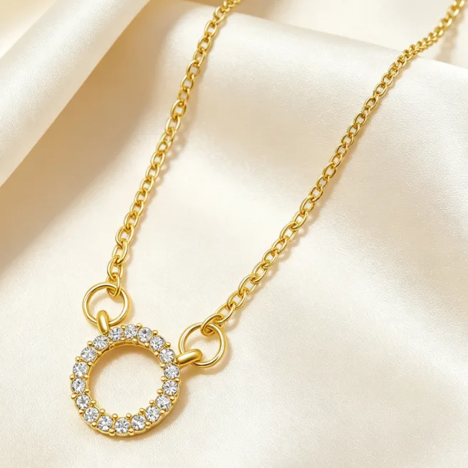 Circle Pave CZ Pendant Necklace Dainty Round Necklaces for Women Geometric Diamond Zircon Elegant Minimalist Layered Jewelry view 3