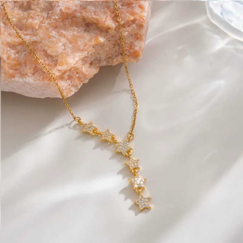 Star CZ Tassel Lariat Y Necklace Necklaces for Women Celestial Cubic Zirconia Drop Dainty Minimalist Layered Aesthetic Boho Gift view 3