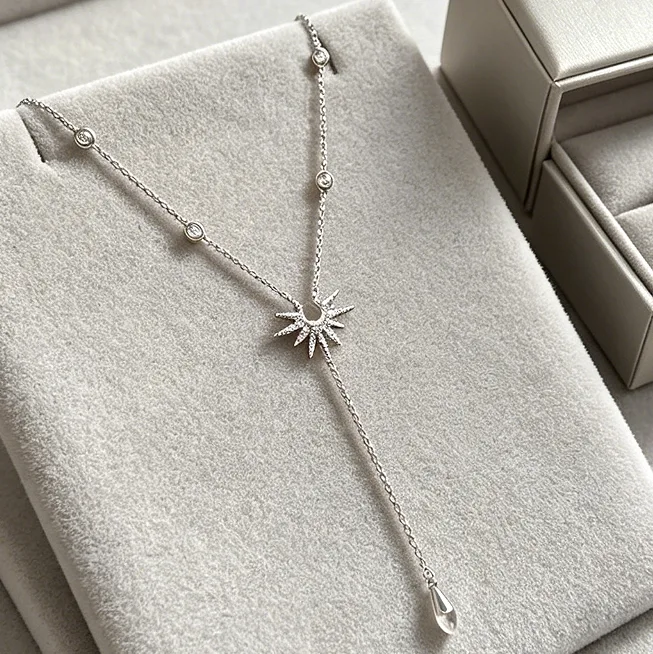 Sunburst Star Lariat Y Long Necklaces for Women Layered Drop Celestial Dainty Minimalist Boho Statement Aesthetic Necklace view 2