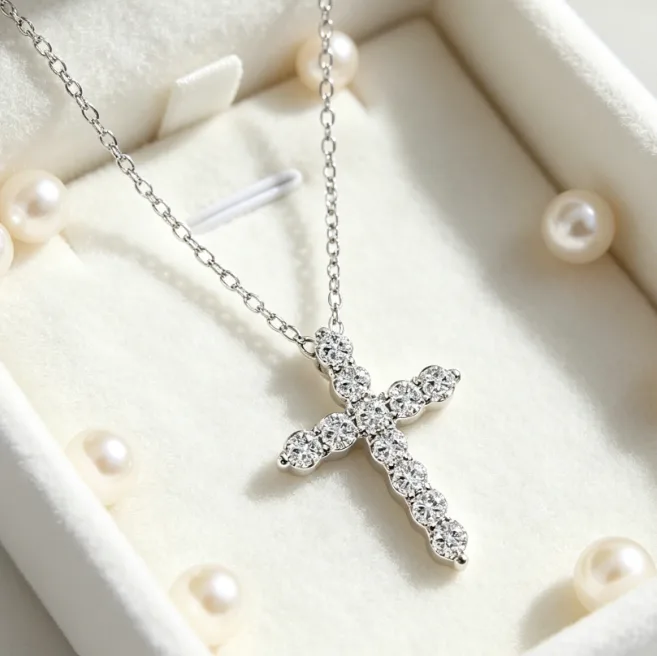 Multi Color CZ Cross Pendant Necklace Cubic Zirconia Religious Christian Faith Dainty Necklaces for Women Birthstone Charms Gift view 2