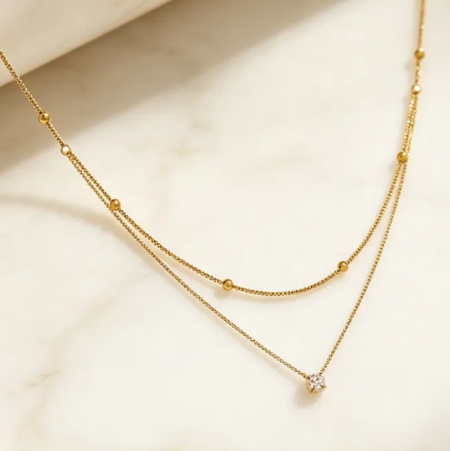 Layered Solitaire CZ Stainless Steel Chain Necklaces for Women Dainty Cubic Zirconia Minimalist Aesthetic Bridal Necklace view 3