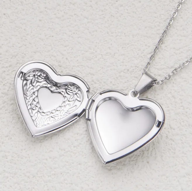 Heart Locket Pendant Necklace Stainless Steel Birthstone Necklaces for Women Photo Floral Vintage Memorial Anniversary Love Gift