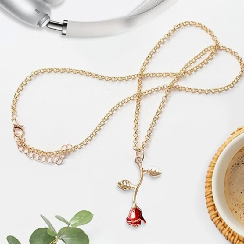 Red Enamel Rose Flower Pendant Thin Long Necklaces Elegant Romantic Valentine Women Gift Bulk Fashion Jewelry view 2