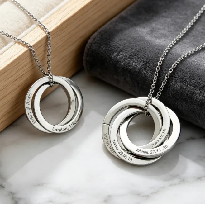 Personalized Engraved Circle Ring Pendant Necklace Stainless Steel Necklaces for Women Custom Name Family Memorial Anniversary view 3