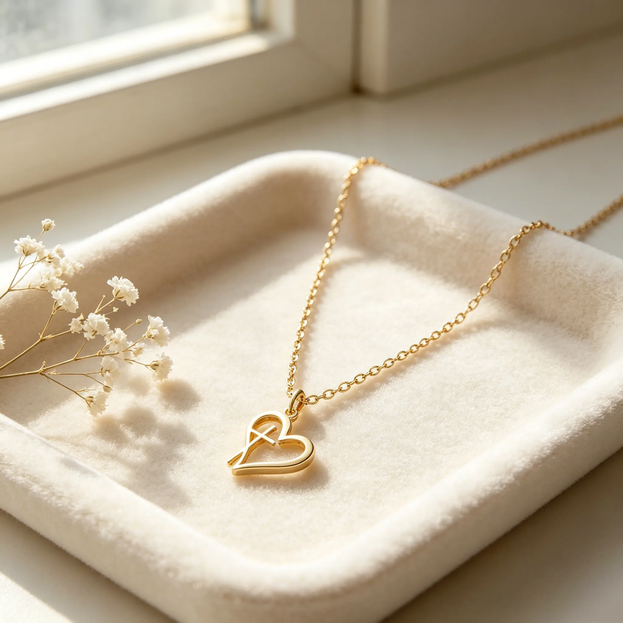 Hypoallergenic Waterproof Anti-Fade Stainless Steel Hollow Heart Cross Pendant Necklaces Gold Silver color Dainty Stackable Jewelry for Women view 2