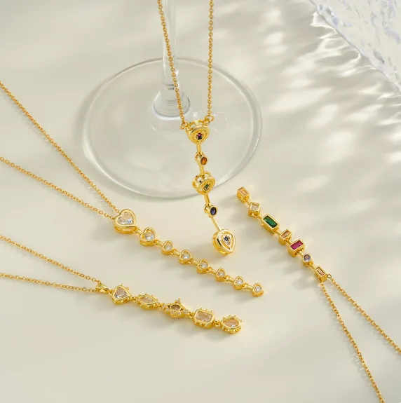 Hypoallergenic Waterproof Anti-Tarnish Stainless Steel Multi Color Heart Zircon Y Drop Pendant Thin Chain Elegant Versatile Necklaces Wholesale Jewelry for Women view 2