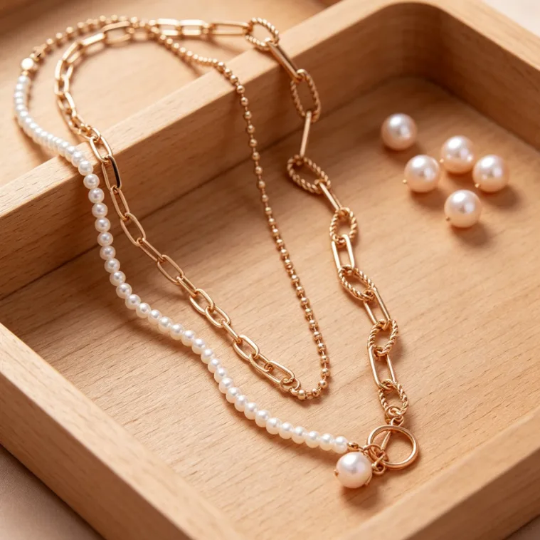 Punk Imitation Pearl Layered Toggle Paperclip Chain Necklaces for Women Baroque Gothic OT Statement Streetwear Vintage Necklace
