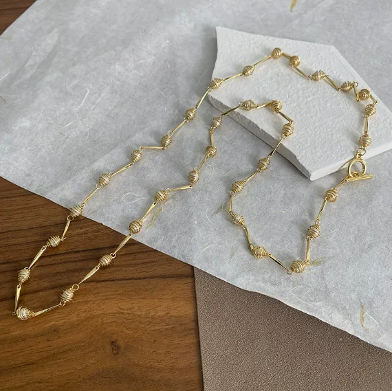 Gold Plated Twisted Wrapped Pearl Bar Link Toggle OT Clasp Dainty Luxury Layering Versatile Necklaces Jewelry for Women Wedding Gift