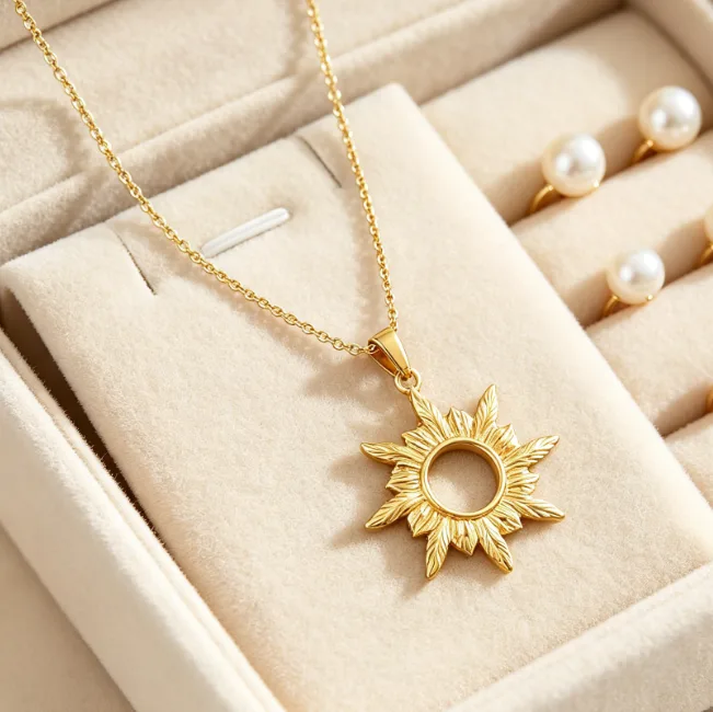 Hollow Sun Pendant Stainless Steel Sunburst Necklaces for Women Dainty Boho Celestial Vintage Summer Beach Vacation Jewelry view 2