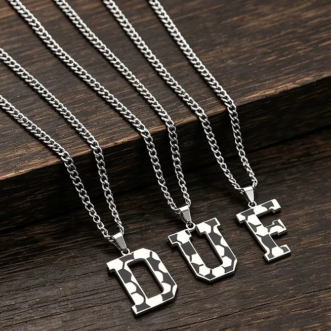 Football Soccer A-Z Letter Pendant Necklace Stainless Steel Curb Chain Sports Varsity Men Personalized Initial Charms Jewelry view 3