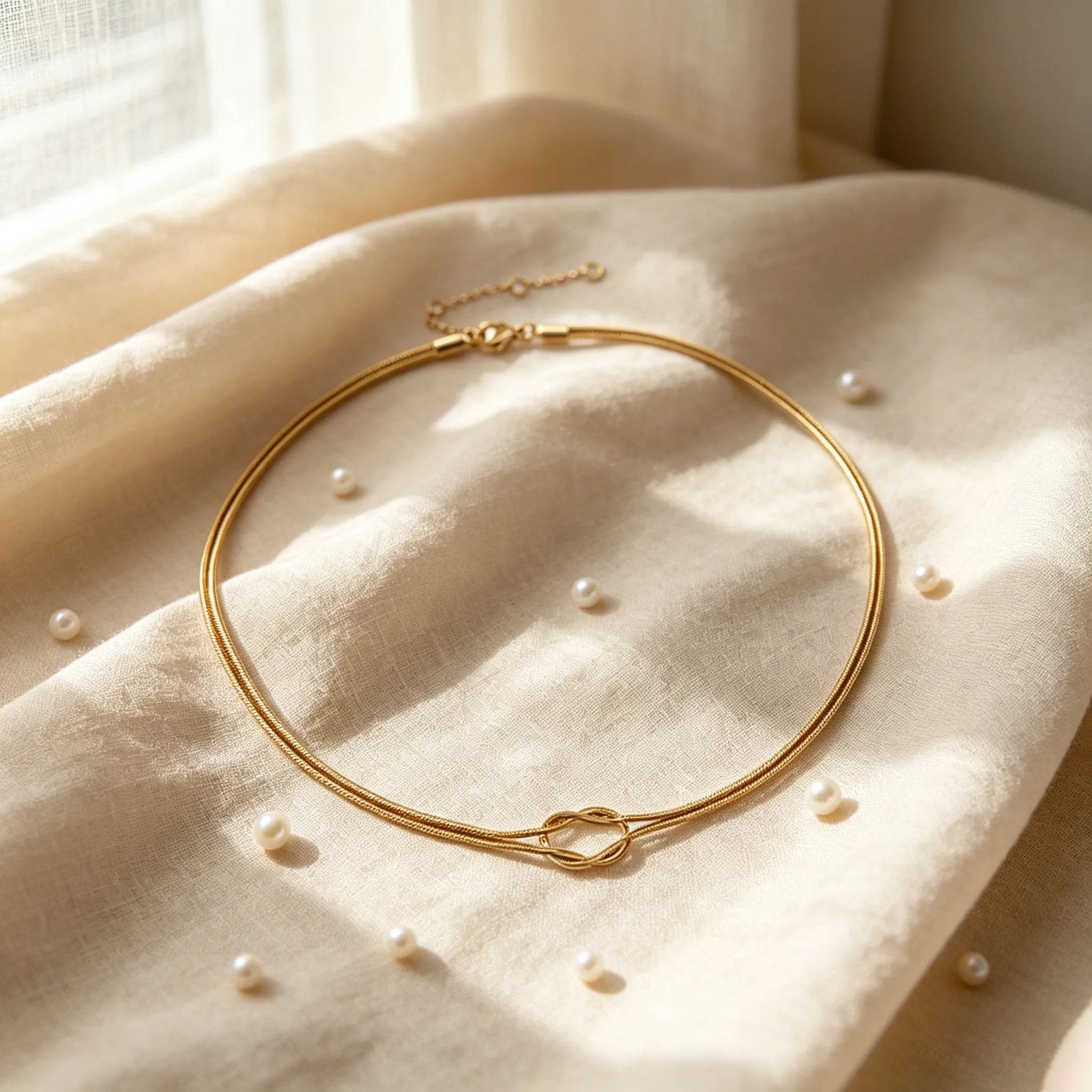 Hypoallergenic Waterproof Anti-Tarnish Titanium Steel Handmade Love Knot Snake Chain Gold Tone Valentine Gift Couple Jewelry Women Dainty Necklaces view 2