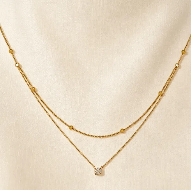 Layered Solitaire CZ Stainless Steel Chain Necklaces for Women Dainty Cubic Zirconia Minimalist Aesthetic Bridal Necklace view 2
