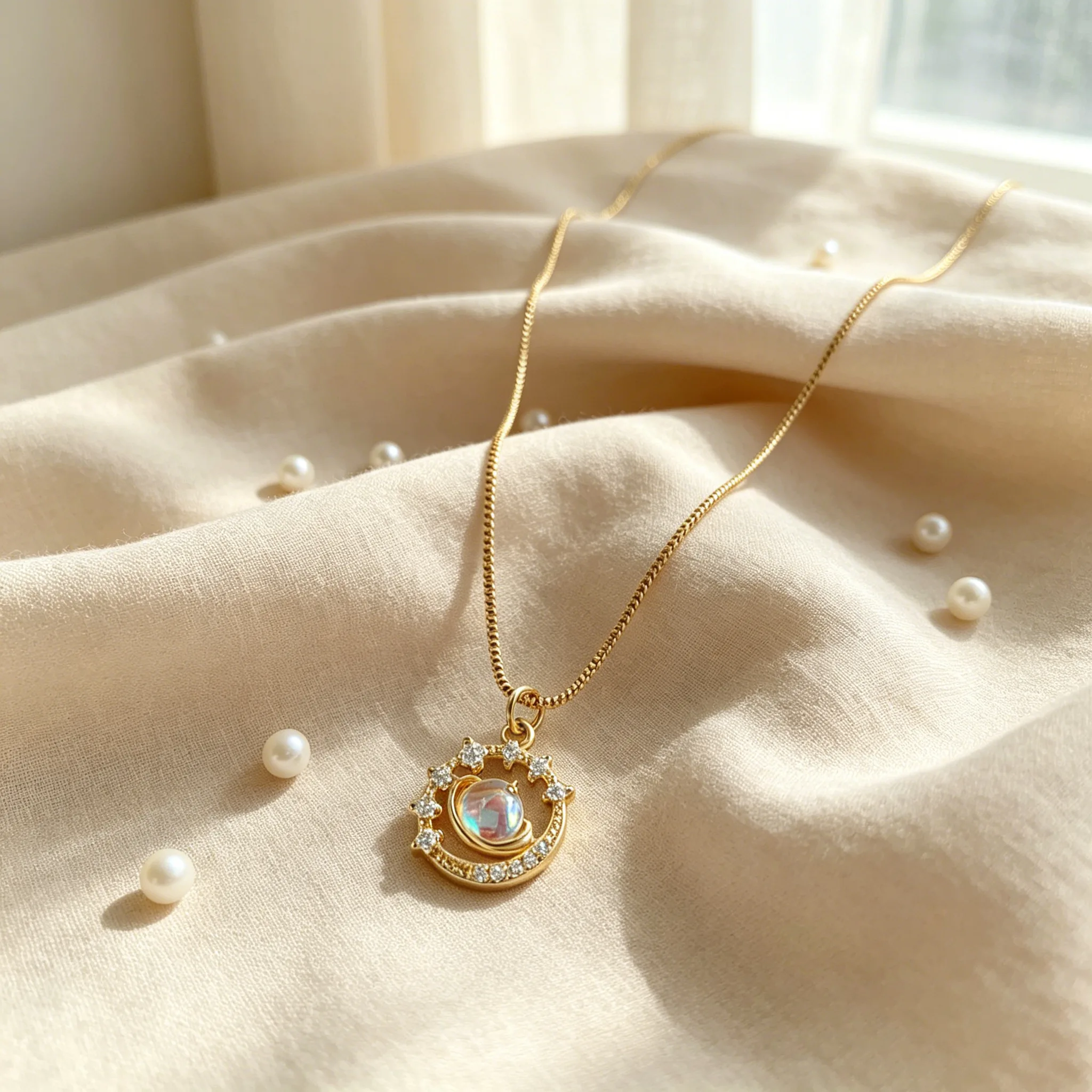 Blue Purple Aurora Zircon Galaxy Planet Star Pendant Thin Box Chain Gold Tone Retro Luxury Dainty Women Fashion Clavicle Necklaces view 2