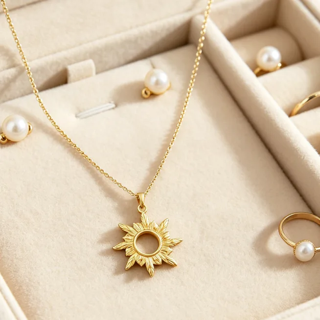 Hollow Sun Pendant Stainless Steel Sunburst Necklaces for Women Dainty Boho Celestial Vintage Summer Beach Vacation Jewelry view 3
