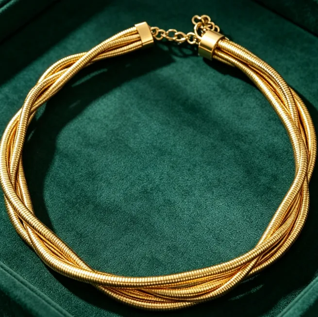 Triple Twisted Snake Chain Choker 18K Gold Plated Stainless Steel Chunky Punk Jewelry Necklaces for Women Men Luxury Jewelry view 3