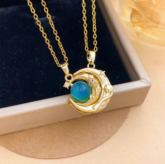 Hypoallergenic Waterproof Titanium Steel Gold Plated Magnetic Sun Moon Butterfly Pendant Chain Couple Dainty Women Statement Necklaces wholesale jewelry view 2